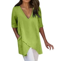 Work Blouses For Women Fashion , Summer Outfits For Women Dressy Casual Blouses V Neck Irregular Solid Tshirts Baggy Trendy Half Sleeve Tops