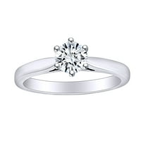 Карат кръгла форма бяла естествена диамант Prong Politaire годежен пръстен 14k твърд бял златен пръстен Размер-5.5