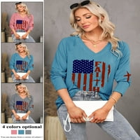 Xuanfei Women v Neck American Flag Print Pryply Pullover Top