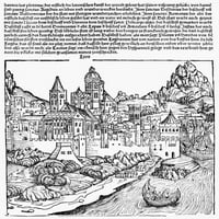 Лион, Франция, 1493. Nwoodcut, немски, 1493 г., от Нюрнбергската хроника. Печат на плакат от