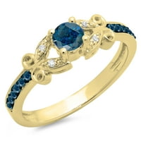 Колекция DazzlingRock 0. Карат 14K синьо и бяло диамантен булчински годежен пръстен CT, жълто злато, размер 9.5