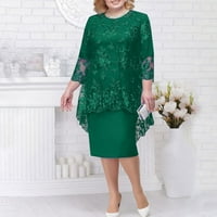Рокля за жени, небрежна модна дантелена бродерия при жени средна дълга дължина две комплекти рокля зелено m