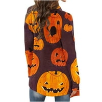 Женски есенни жилетки, Хелоуин Кардиган за жени тиквени плетени жилетки с дълъг ръкав Падане Отворете предни жилища пуловери извън палто
