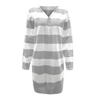 Модни жени ежедневни ивици пачуърк с дълги ръкави пуловер Кардиган Блуза върхове Hot6SL4492439