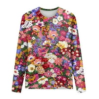 Стронгтен женски небрежен моден печат с дълъг ръкав O-обед на пуловер Топ блуза