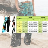 Панталони за жени ежедневни мода плаж ластик Широк крак Фул цвете печат Джобни панталони