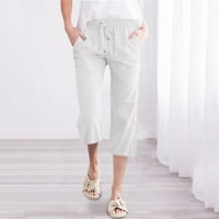 Панталони Капри за жени ежедневни летни Шнур ластик Висока талия бельо панталони прав широк крак изрязани панталони