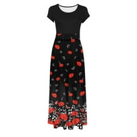 Рокли дамски летни модни ежедневни печатни Около врата с къс ръкав дълга рокля червен ШЛ