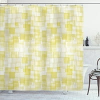 Геометрична завеса за душ, абстрактна текстурирана квадратна форма на свободни ъглови линии и форми дизайн, плат за плат комплект баня с куки, жълто