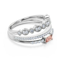 Art Deco Минималистичен 1. Карат изумруд отряза морганит и диамантен мосанит годежен пръстен, сватбен пръстен в 10K твърдо бяло злато, обещаващ пръстен, годишнина, минимален дизайн, трио пръстени