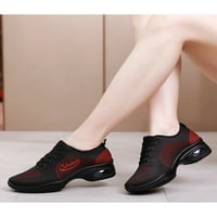 Дамски танцови маратонки спортни треньори комфорт маратонки леки ходещи обувки дами джаз обувки дишащи неплъзгащи се черно червено 4.5