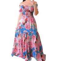 Женски рокли с къса ръкав на глезена Дължина ежедневна а-линия отпечатана една рамо лятна рокля многоцветна m