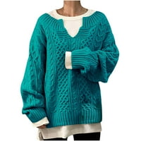 V пуловери за шия за жени падат зимен клирънс, жени с дълъг ръкав твърд цвят v врата отгоре небрежни разхлабени пуловери блуза