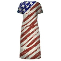 Дриндф ежедневни Макси рокли за жени с къс ръкав тениски рокли Флоу хлабав американски флаг рокля