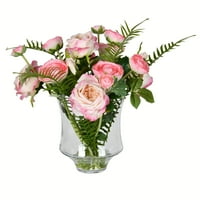 Vickerman 16 Ежедневна изкуствена тъмно розова роза в стъклена саксия - Fau Indoor Floral Greenery Arincement - за декор за дома или офиса - поддръжка безплатно