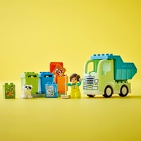 Duplo Town Recycling Truck Building Toy Set, научете се чрез игра с този STEM Creative Birthday Gift за малки деца, момчета, момичета на възраст 2+, идва с кошчета за сортиране на кошчета за рециклиране