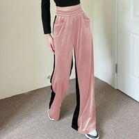 Voncos дамски панталони случаен клирънс- еластична талия разхлабена мода High Rise Wide Fways For Women Pink Size M