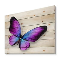 Дизайнарт' синя и виолетова пеперуда ' Модерен принт върху естествена борова дървесина