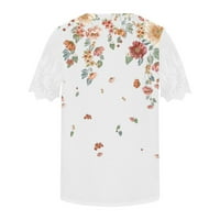 Дамски върхове къси ръкави жени блуза ежедневни флорални летни екипажи тениски за шия на шията 2xl