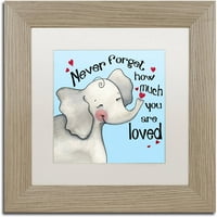 Изящно изкуство на търговска марка Никога не забравяйте слон платно изкуство от Дженифър Нилсон, бял мат, бреза рамка