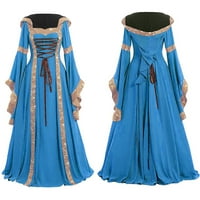 Bigersell сватбени рокли за гости за жени Ренесансова рокля с къс ръкав Средновековна жена фестивал S Средновековна готическа рокля женски летни рокли Жени годни и пламващи рокли, стил 7041, светлосин XL
