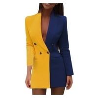 Xinqinghao жени модна пачуърк палто якета свалете копчетата на шията тънки якета с дълъг ръкав свободни работни якета жълти l