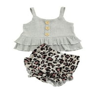 Canrulo Toddler Baby Girls Summer Outfits Sleeveless Crop Tank Top Ruffle Leopard Shorts Комплекти ежедневни дрехи сиви 3- години