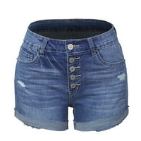 Дамски дънкови къси панталони за летни ежедневни валцувани дънкови шорти с висока талия, летни спестявания клирънс