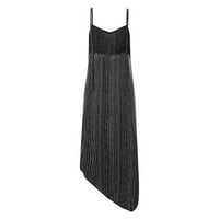 Жените ниско нарязани Спагети презрамки нередовен подгъва раирана тънка рокля елегантна парти бални рокли Черно ХХХЛ