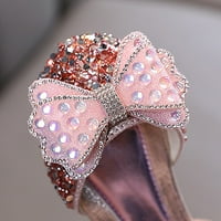 Пролетно лято Детски танцови обувки момичета рокля изпълнение принцесови обувки Rhinestone Pearl Bow Buckle Размер 23