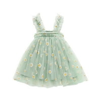 Лято прекрасни бебета момичета сладка рокля каишка без ръкави отпечатани дантелени слънчеви джаси зелени t