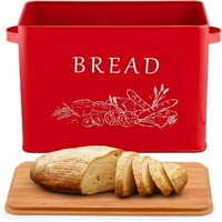 Червен хляб BO с бамбуков капак за кухненски плот, голям контейнер за съхранение на хляб за ферма, реколта кошче за кошче за брояч 13x7x
