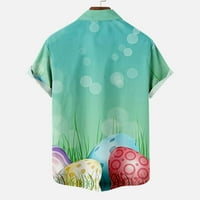 Мъжки ежедневни ризи Бутон надолу Смешни Великденски яйца отпечатани с къс ръкав летни тениски спокойна годни почивка плаж тениска изненадващ яка ризи с джоб мент