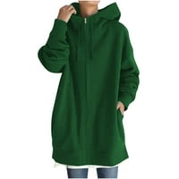 Лилджуй Дамски Плътен цвят сива врана цип Дълъг ръкав Суитчъри дълго палто върхове с джобове зелен，16 Зимна мода