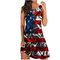 Жените Плюс размер САЩ флаг рокля обличане Случайни, в врата без ръкави Камизола рокля поток люлка Графичен туника рокля