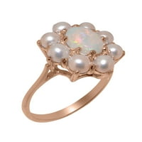 Британски направени 18k розово злато естествено опал и култивирани перлени женски пръстен за годежен пръстен - Опции за размер - размер 9.75