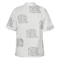 Дамски есенни върхове модна лятна печат v-образно деколте копче за ежедневни ризи с къс ръкав бял m