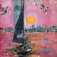 Мармонт хил розово небе с птици живопис печат върху платно