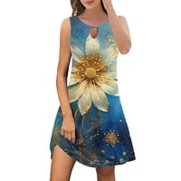 Soyxzc летни рокли плажни танкови рокля без ръкави флорални ключодържатели на шийката рокля тениска ежедневна течност за жени синьо L