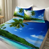 3d монтиран лист домашен текстил жена мъж деца пейзаж легло дрехи красиво спално бельо покритие кокосово дърво пясъчни легла, близнак