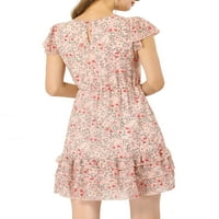 Уникални изгодни Дамски флорални Принт шифон рокля А-линия слоеста рокля разрошена