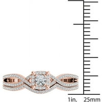 Карат Т. в. диамантен клъстер Двоен ореол 14кт годежен пръстен Розово злато
