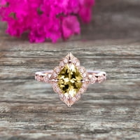 10k розово злато Шампанско диамант Moissanite Halo годежен пръстен с възглавница 2. Карат Милгрейн Арт Деко