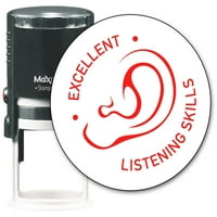 Maxmark Round Teacher Self Inking Stamp - Отлични умения за слушане - Jumbo Series, Style TS с червено мастило