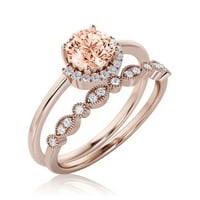 Фея минималистичен 1. Карат кръг отрязана морганит и диамантен мойсанит годежен пръстен сватбен пръстен, една съвпадаща лента в 10K твърда розово злато, подарък за нея, юбилеен пръстен, булчински комплект