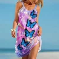Летни рокли за жени плаж флорален тениска слънчева джоба без ръкави за безсъзнание