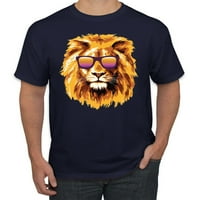Лъв със слънчеви очила любител на животни Мъжки графична тениска, флот, малки