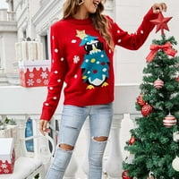 Жените Плюс размер клирънс жените дълъг ръкав кръг врата Коледа печат Пуловер Случайни пуловер Топ червено