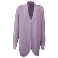 Odeerbi Cardigan за жени ежедневни солисти с дълъг ръкав джоб плюшен дълъг плетен жилетка пуловер лилаво лилаво