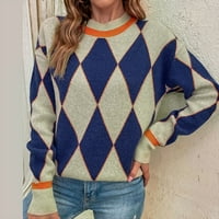 Homadles женски пуловер с дълъг ръкав- кръгла шия отпечатан каки размер m
